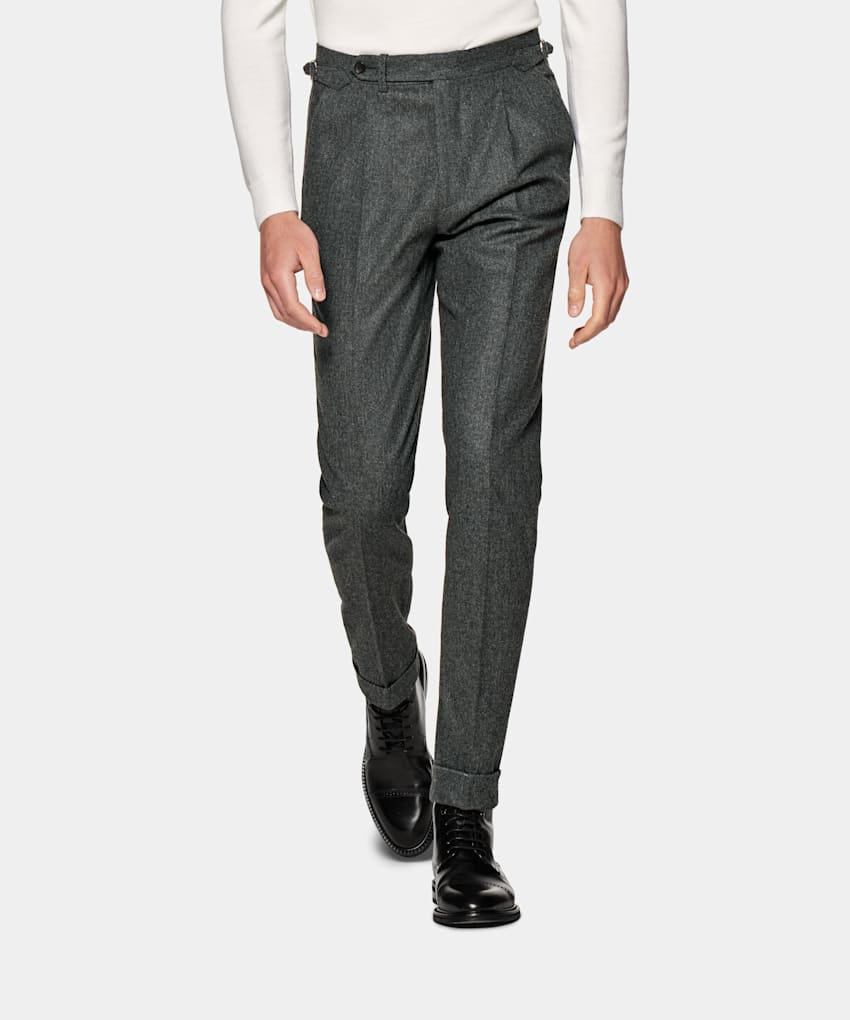 SUITSUPPLY Circular Wool Flannel by Vitale Barberis Canonico, Italy Mid Grey Pleated Vigo Trousers