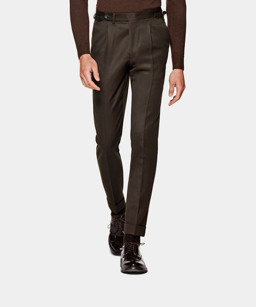 SUITSUPPLY Pure Wool by Vitale Barberis Canonico, Italy Brown Pleated Vigo Trousers