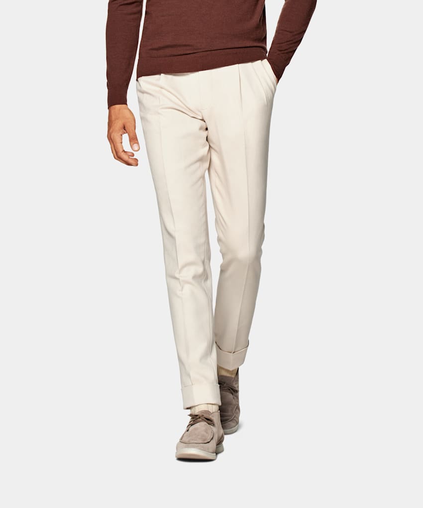 SUITSUPPLY Pure Cotton by Di Sondrio, Italy Light Brown Pleated Braddon Trousers