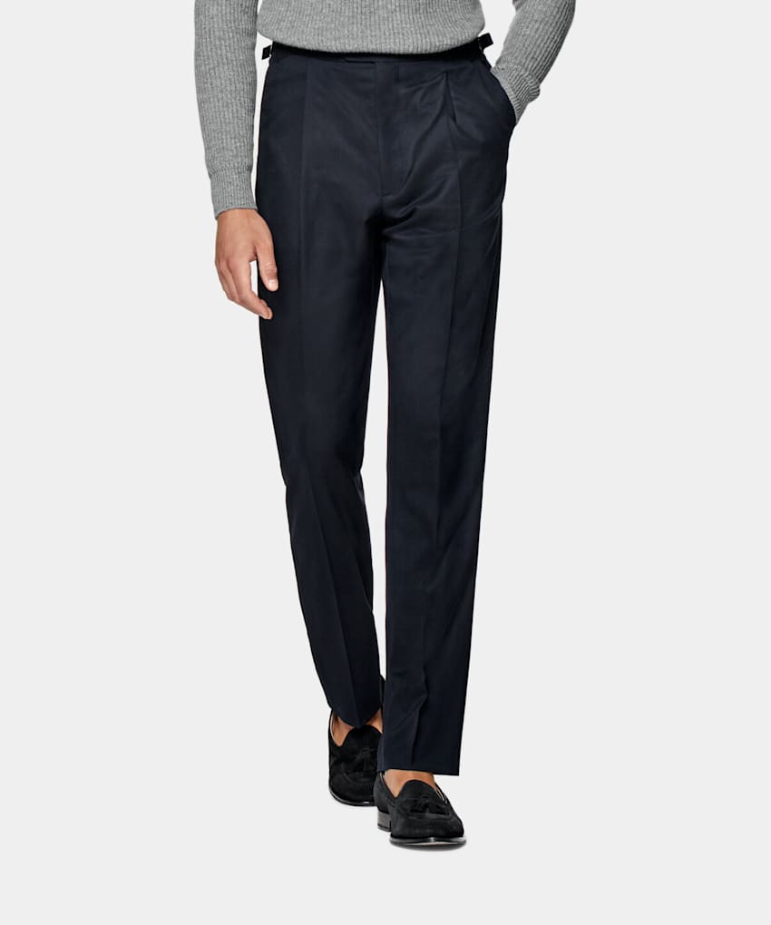 SUITSUPPLY Wool Cashmere by Vitale Barberis Canonico, Italy Navy Pleated Duca Trousers