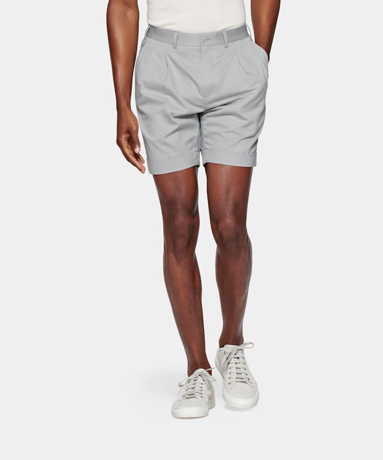 SUITSUPPLY Cotton Cashmere by Solbiati, Italy Light Grey Bosa Shorts