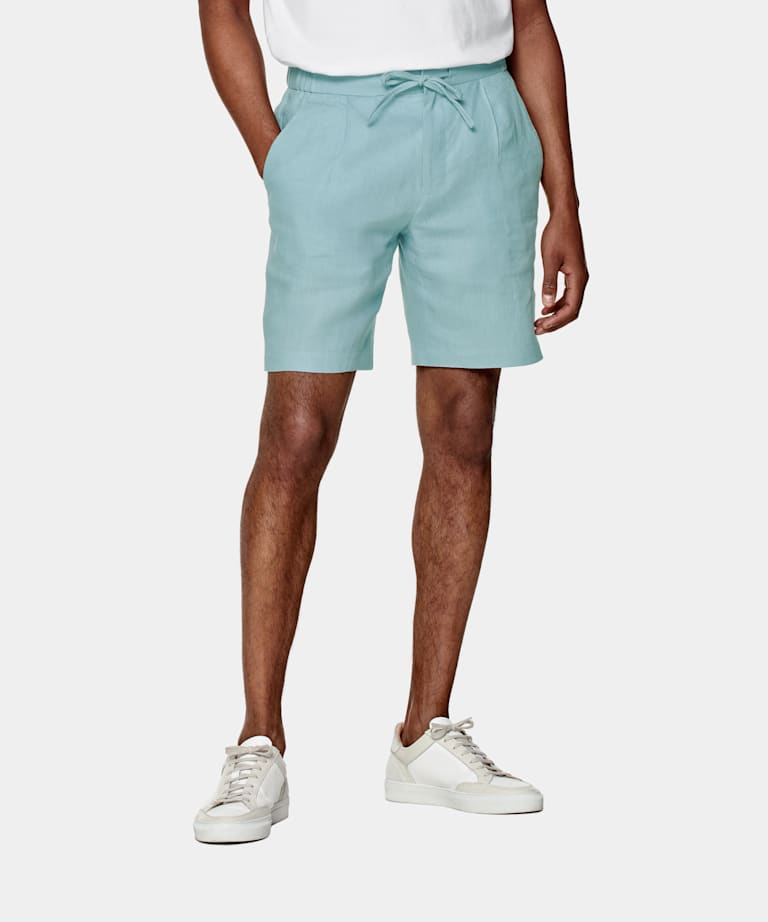 SUITSUPPLY Pure Linen by Baird McNutt, United Kingdom Mint Blue Drawstring Ames Shorts