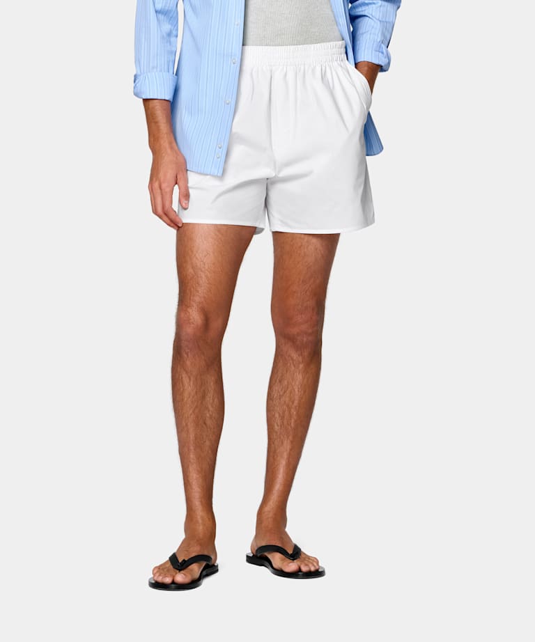 SUITSUPPLY Pure Cotton by Sidogras, Spain Off-White Straight Leg Shorts