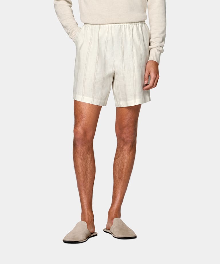 SUITSUPPLY Pur lin - Subalpino, Italie Shorts Straight Leg blanc cass&eacute; &agrave; rayures