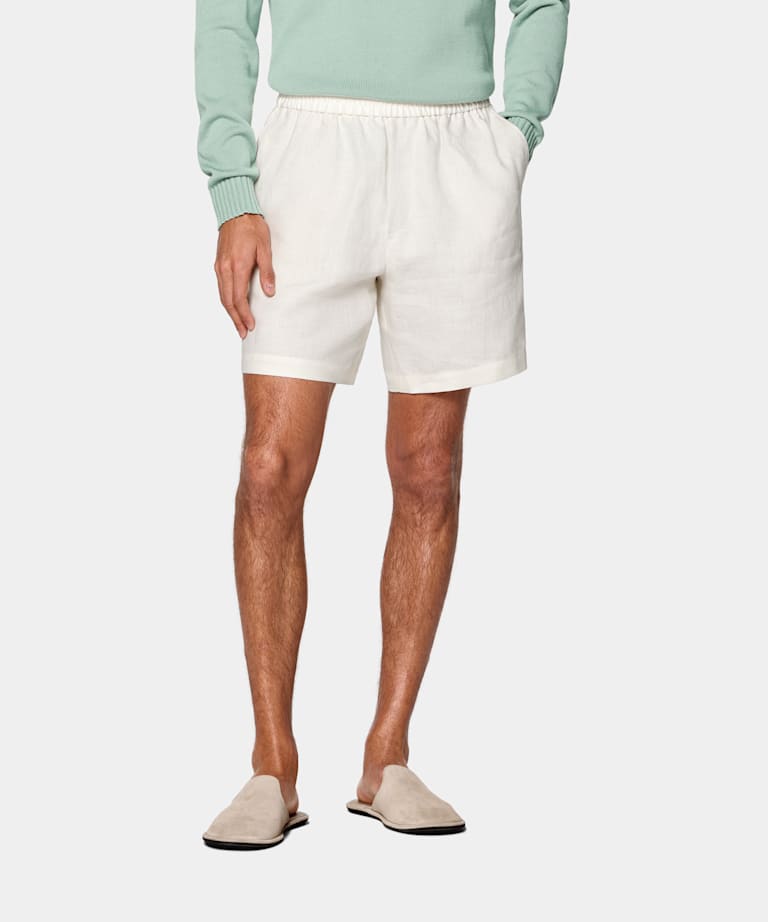 SUITSUPPLY Pure Linen by Di Sondrio, Italy Off-White Straight Leg Shorts