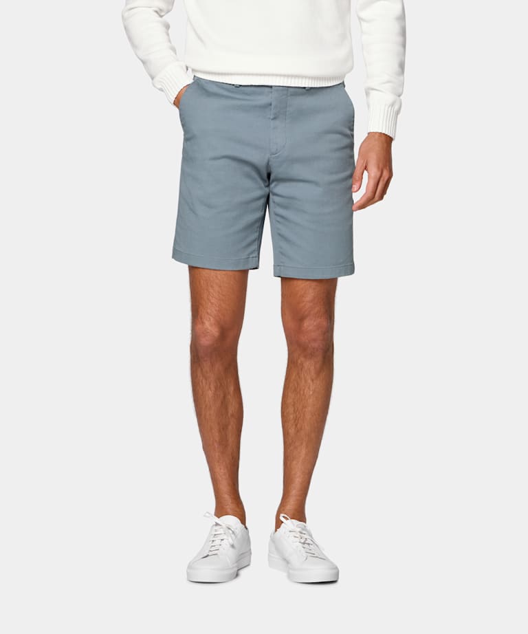 SUITSUPPLY Stretch Cotton by Cervotessile, Italy Mid Blue Slim Leg Chino Shorts