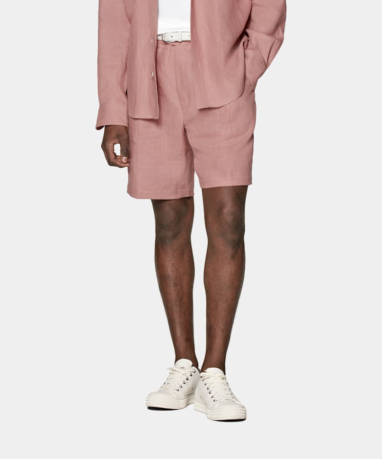 SUITSUPPLY Pure Linen by Di Sondrio, Italy Pink Straight Leg Shorts