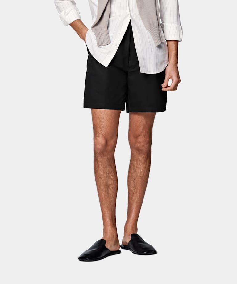 SUITSUPPLY Pure Cotton by Di Sondrio, Italy Black Straight Leg Shorts