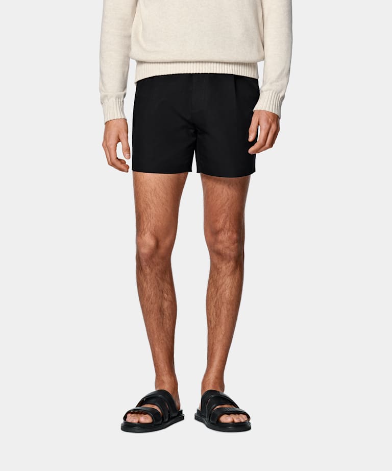 SUITSUPPLY Pure Cotton by Di Sondrio, Italy Black Straight Leg Shorts