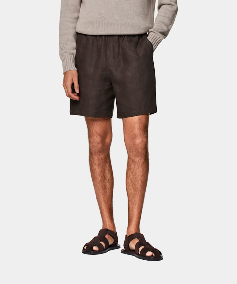 SUITSUPPLY Pure Linen by Leomaster, Italy Mid Brown Straight Leg Shorts