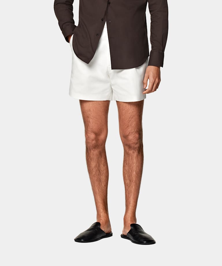 SUITSUPPLY Pure Cotton by Di Sondrio, Italy Off-White Straight Leg Shorts