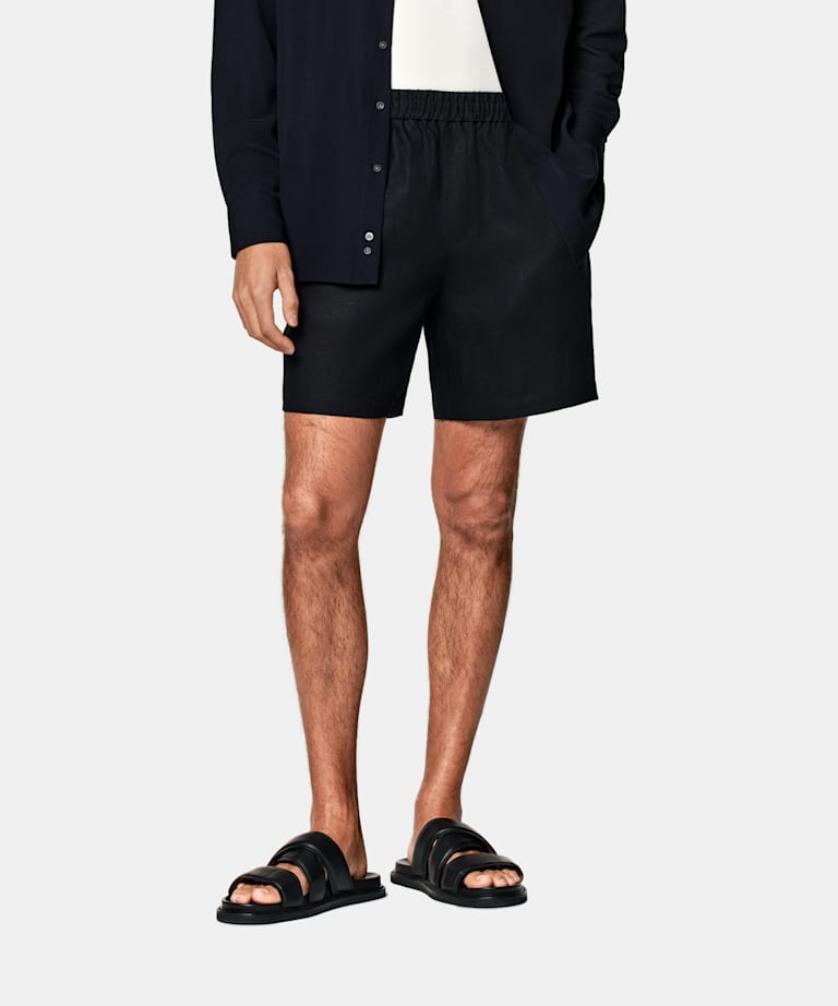 SUITSUPPLY Pure Linen by Leomaster, Italy Navy Straight Leg Shorts