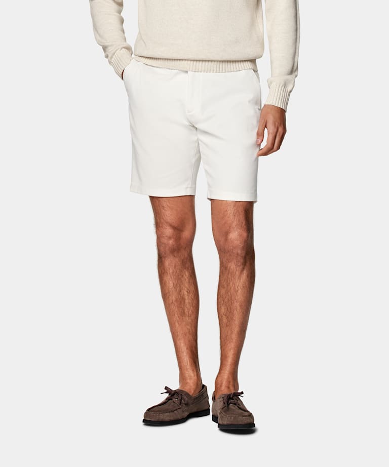 SUITSUPPLY Stretch Cotton by Cervotessile, Italy Off-White Slim Leg Shorts