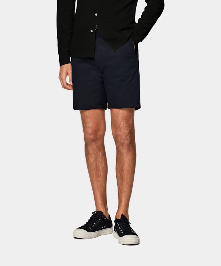 SUITSUPPLY Stretch Cotton by Cervotessile, Italy Navy Slim Leg Shorts