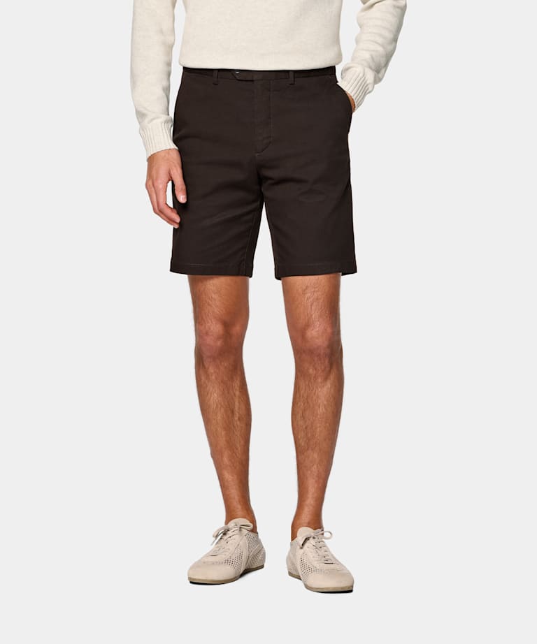 SUITSUPPLY Stretch Cotton by Cervotessile, Italy Dark Brown Slim Leg Chino Shorts