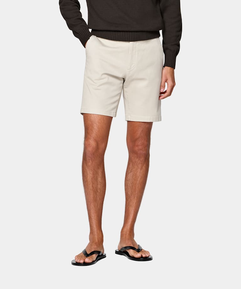 SUITSUPPLY Stretch Cotton by Cervotessile, Italy Light Brown Slim Leg Chino Shorts