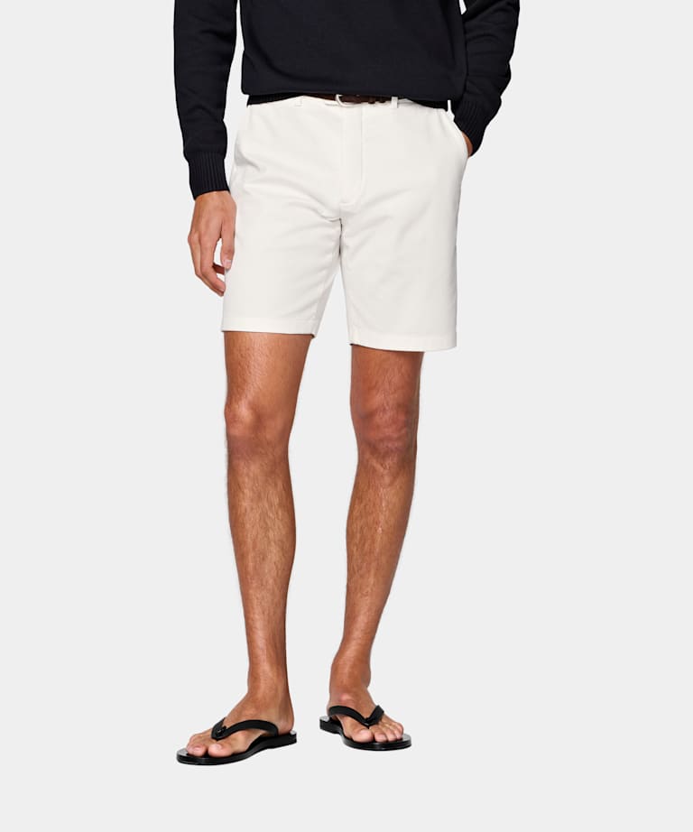 SUITSUPPLY Stretch Cotton by Cervotessile, Italy Off-White Slim Leg Chino Shorts