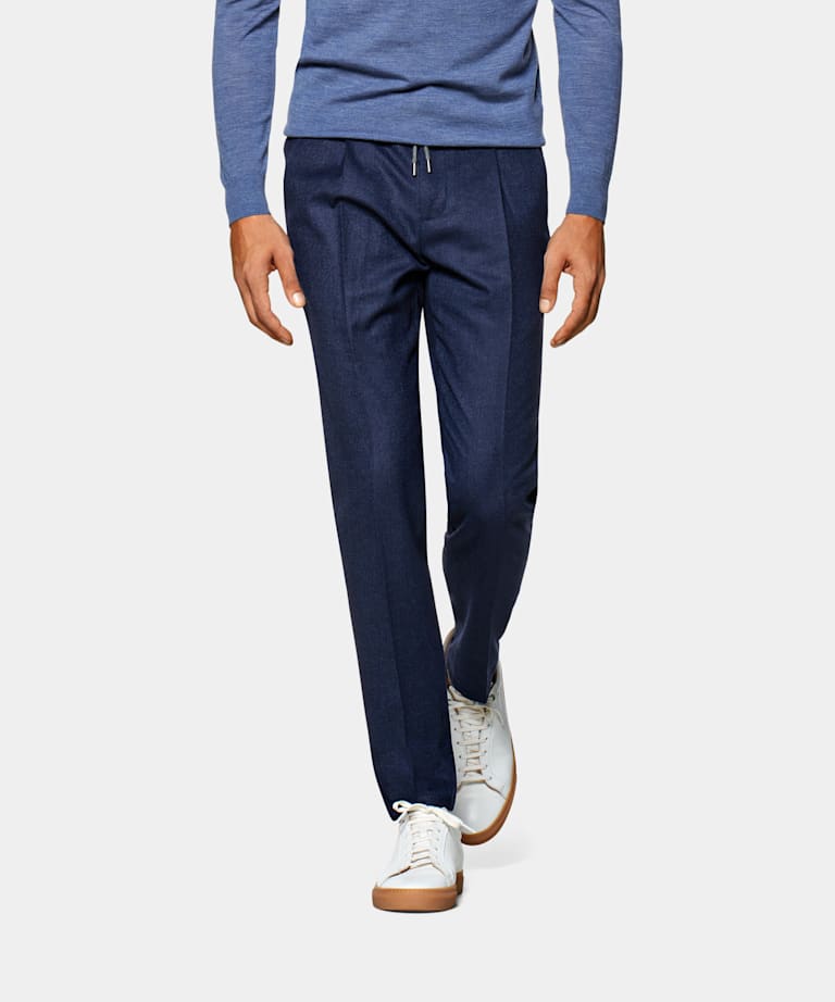 Navy drawstring trousers clearance