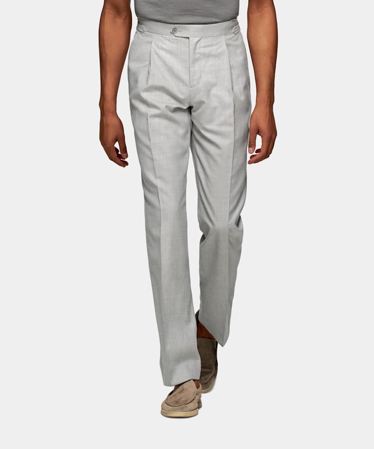 SUITSUPPLY Wool Silk Linen by Rogna, Italy  Light Grey Pleated Duca Pants