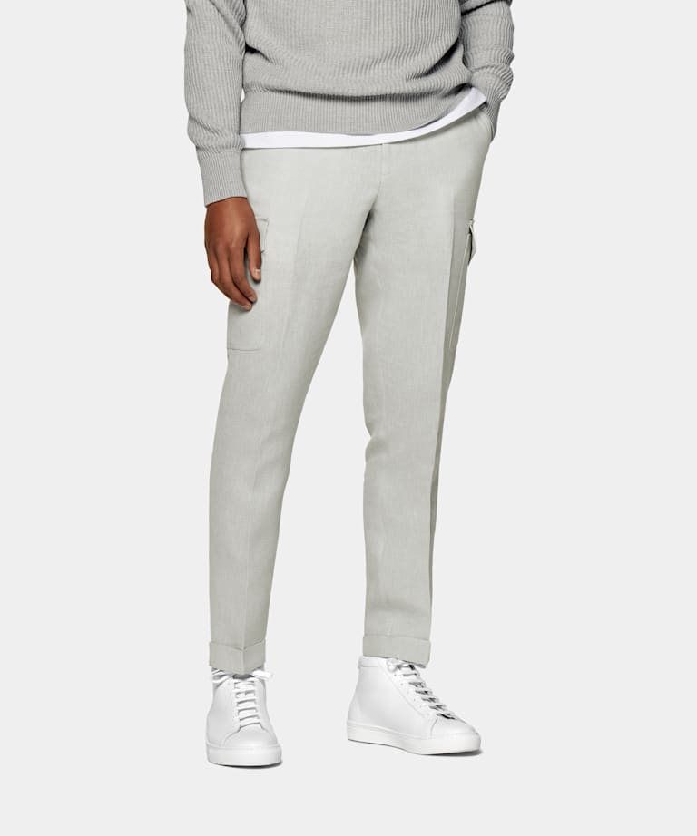 SUITSUPPLY Pure Linen by Rogna, Italy Light Grey Blake Cargo Trousers