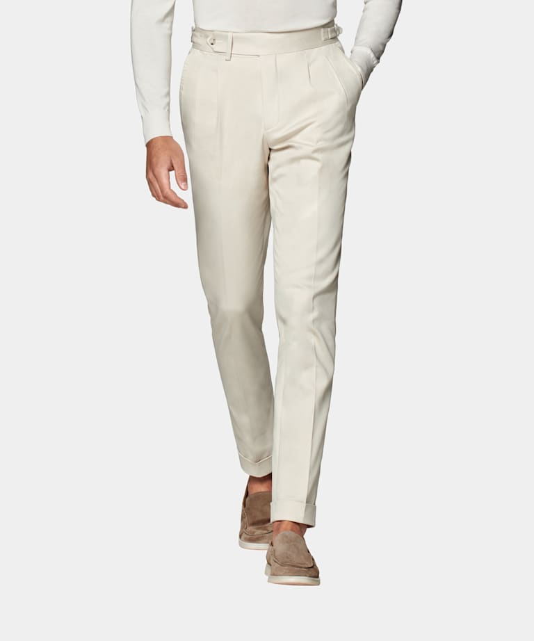 SUITSUPPLY Stretch Cotton by Di Sondrio, Italy Sand Pleated Braddon Trousers
