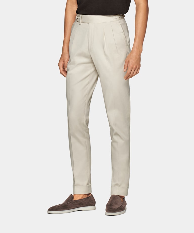 SUITSUPPLY Stretch Cotton by Di Sondrio, Italy  Sand Pleated Braddon Pants