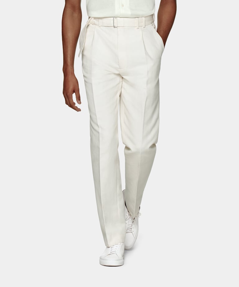 SUITSUPPLY Pure Cotton by Di Sondrio, Italy Off-White Belted Sortino Trousers