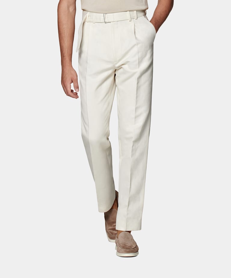 SUITSUPPLY Pure Cotton by Di Sondrio, Italy Off-White Belted Sortino Trousers