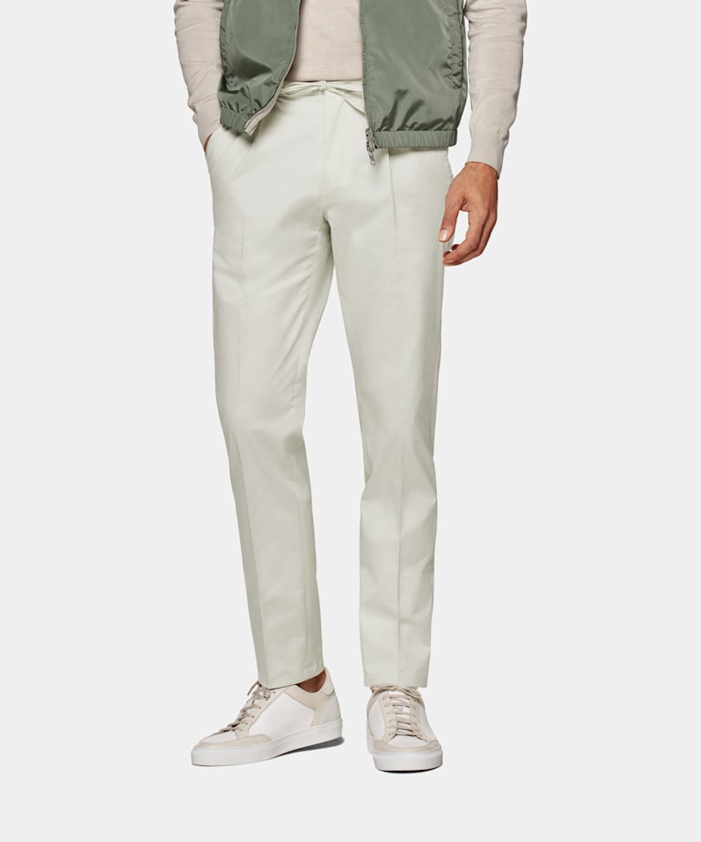 SUITSUPPLY Stretch Cotton by Di Sondrio, Italy  Off-White Drawstring Ames Pants