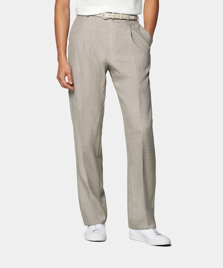 SUITSUPPLY Pure S110's Wool by Vitale Barberis Canonico, Italy Taupe Pleated Duca Pants