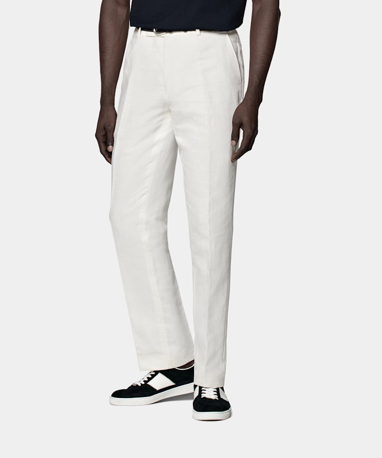 SUITSUPPLY Linen Cotton by Di Sondrio, Italy  Off-White Straight Leg Milano Pants