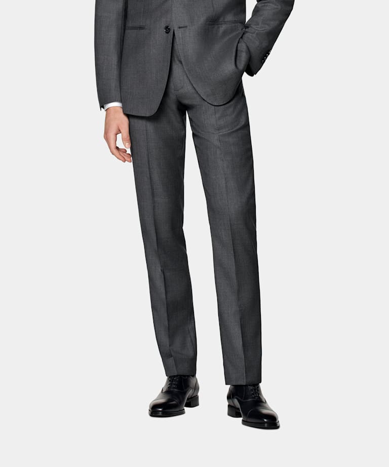 SUITSUPPLY Pure S130's Wool by Vitale Barberis Canonico, Italy  Dark Grey Bird's Eye Slim Leg Straight Suit Pants