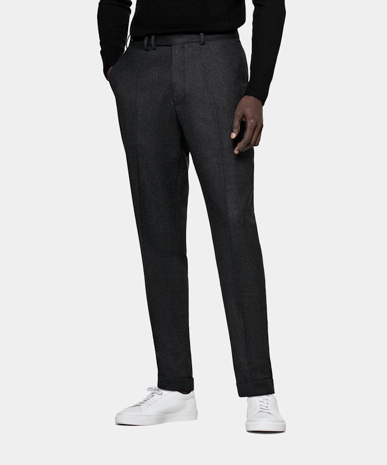 SUITSUPPLY Pure S120's Flannel Wool by Vitale Barberis Canonico, Italy Dark Grey Blake Trousers