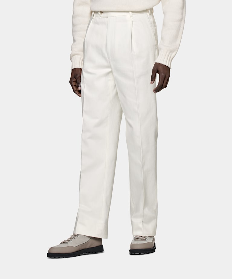 Spodnie z zakładkami Duca w odcieniu bieli