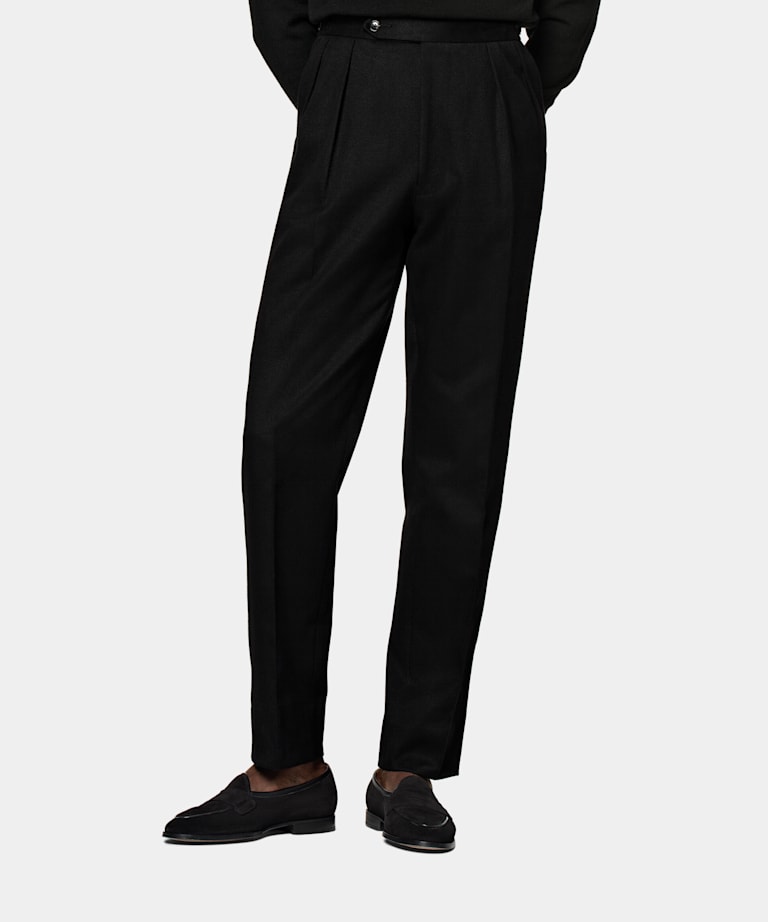 SUITSUPPLY Cotton Cashmere by E.Thomas, Italy Black Pleated Mira Pants