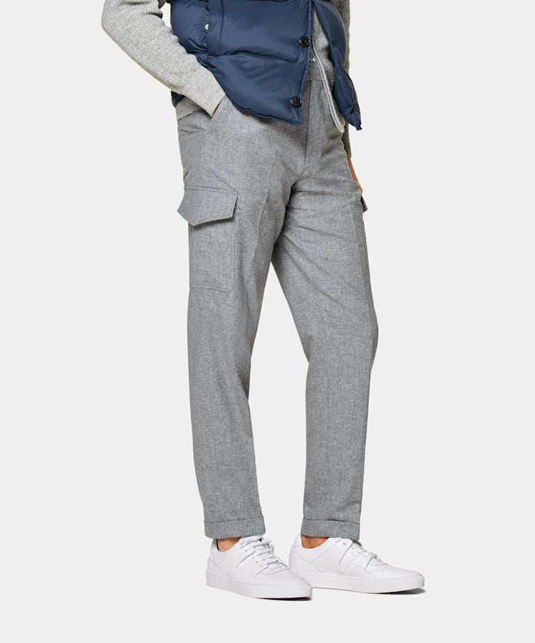 SUITSUPPLY Wool Cashmere by Rogna, Italy Light Grey Blake Cargo Trousers