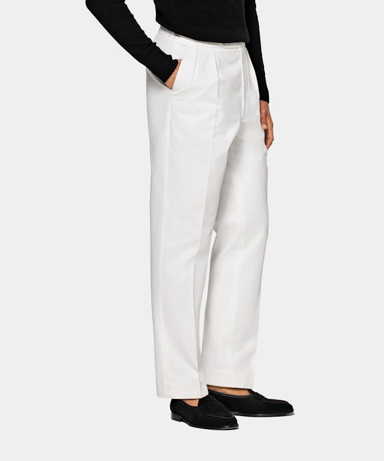 SUITSUPPLY Pure Cotton by Beste, Italy  Off-White Pleated Mira Pants