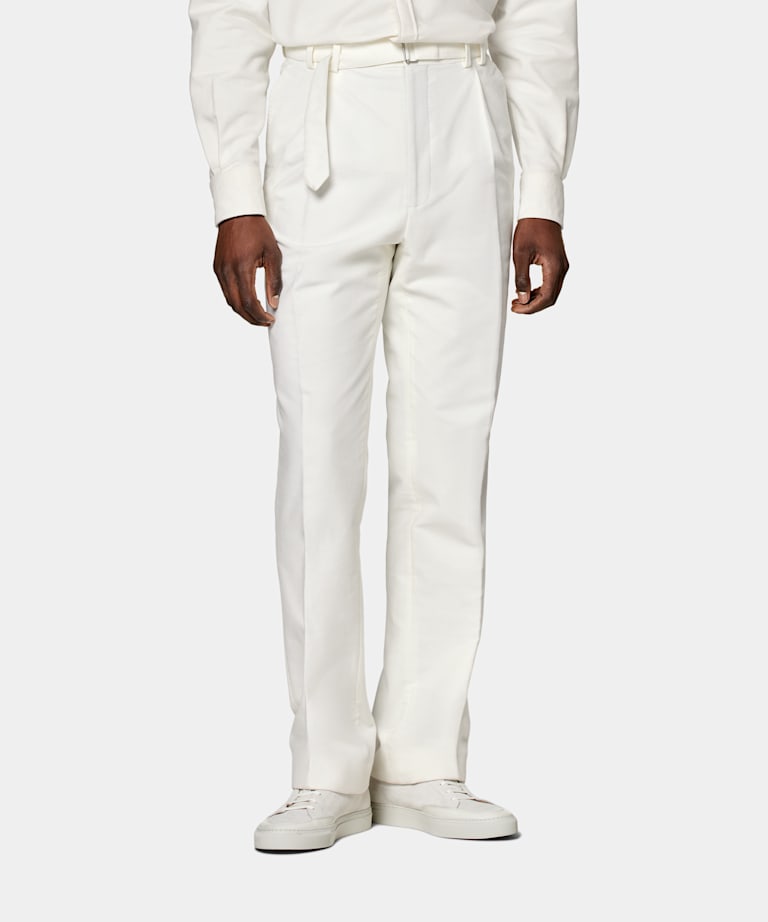SUITSUPPLY 意大利 Pontoglio 生产的棉质弹力斜纹厚绒布面料 Sortino 米白色束腰长裤
