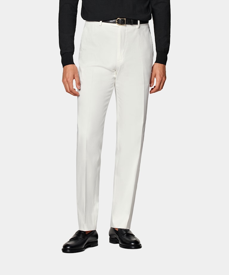 SUITSUPPLY All Season Pure Cotton by Di Sondrio, Italy Off-White Straight Leg Trousers