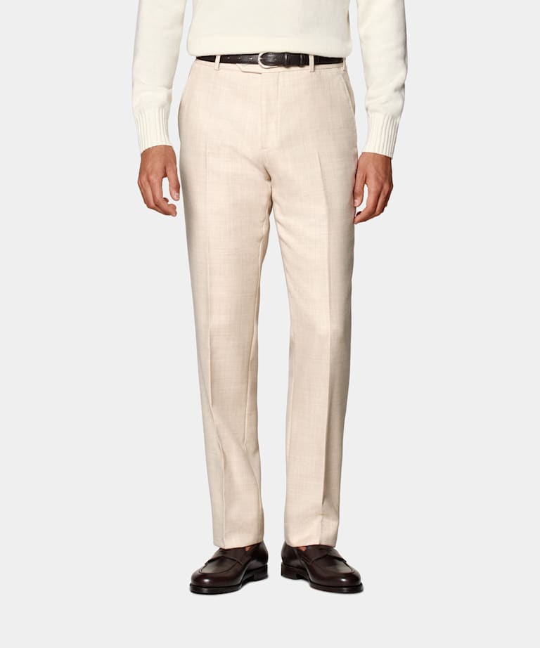 SUITSUPPLY Winter Pure Flannel Wool by Di Sondrio, Italy  Sand Straight Leg Pants