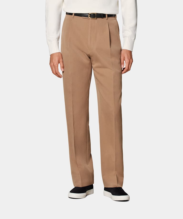 SUITSUPPLY All Season Pure Wool by Rogna, Italy  Camel Wide Leg Straight Pants