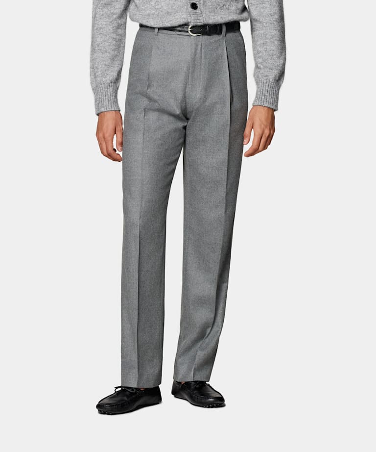 SUITSUPPLY Winter Wool Cashmere by Vitale Barberis Canonico, Italy Mid Grey Wide Leg Straight Trousers