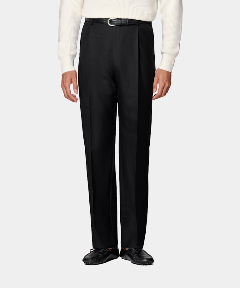 SUITSUPPLY All Season Pure Wool by Vitale Barberis Canonico, Italy Black Wide Leg Straight Trousers