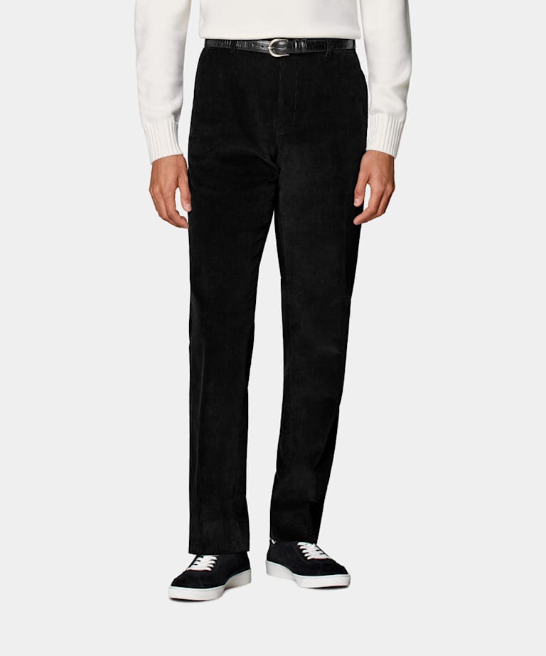 SUITSUPPLY Hiver Velours pur coton - Pontoglio, Italie Pantalon Straight Leg noir