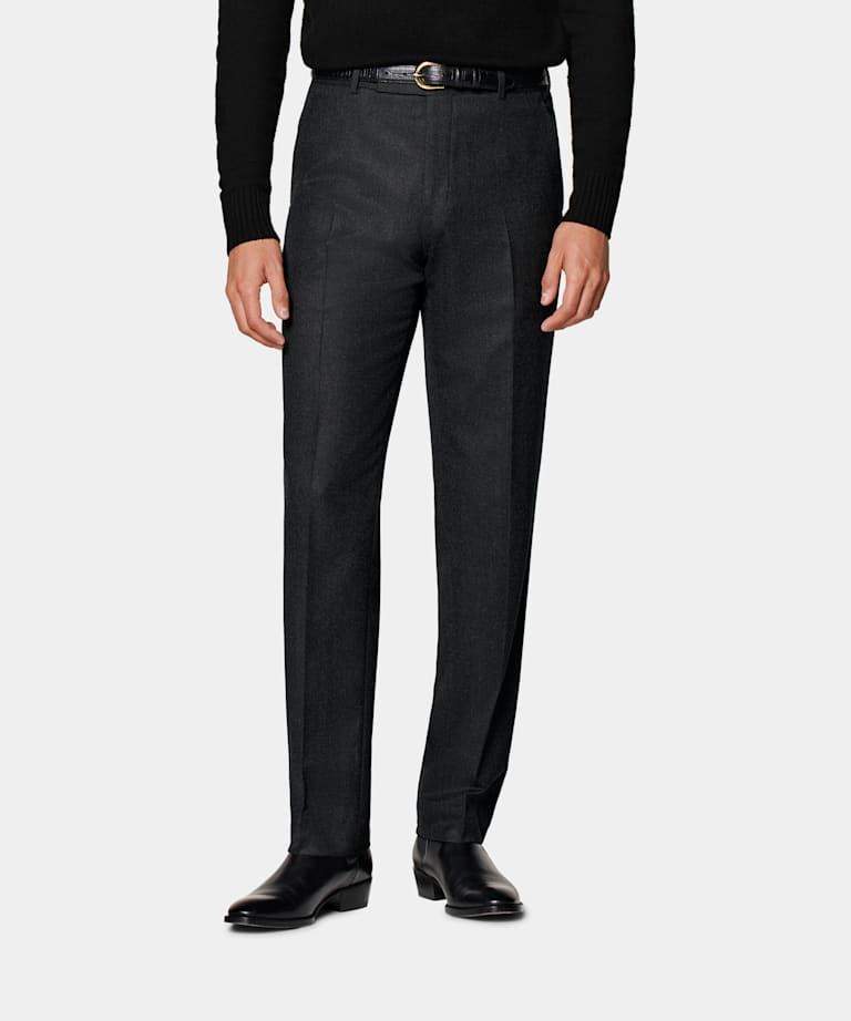 SUITSUPPLY Winter Pure S120's Flannel Wool by Vitale Barberis Canonico, Italy Dark Grey Straight Leg Trousers