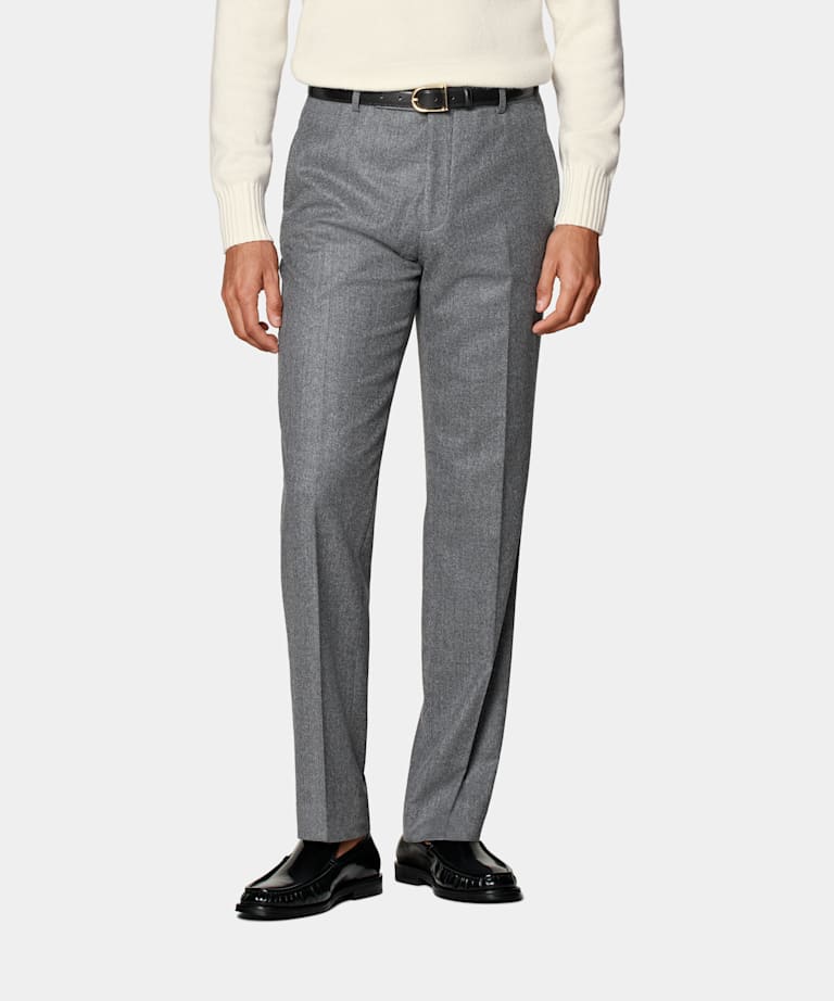 SUITSUPPLY Winter 意大利 Vitale Barberis Canonico 生产的Pure S120's Flannel Wool面料 Mid Grey Straight Leg Trousers