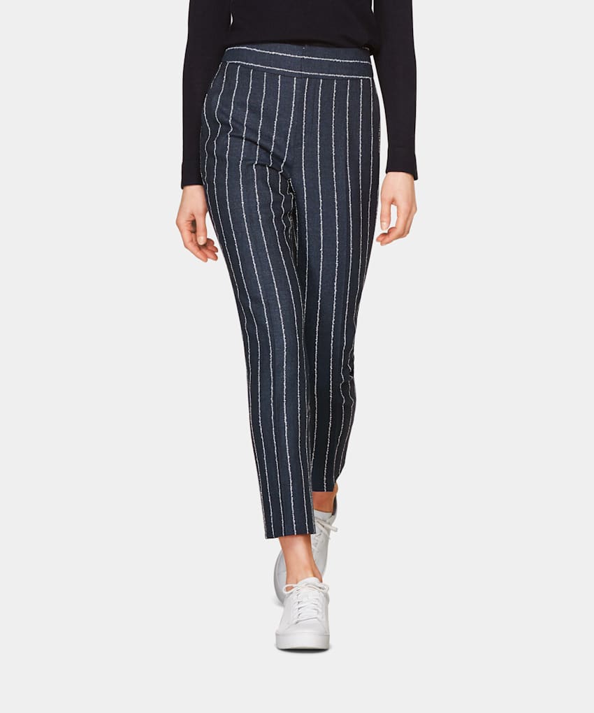 Navy striped trousers clearance