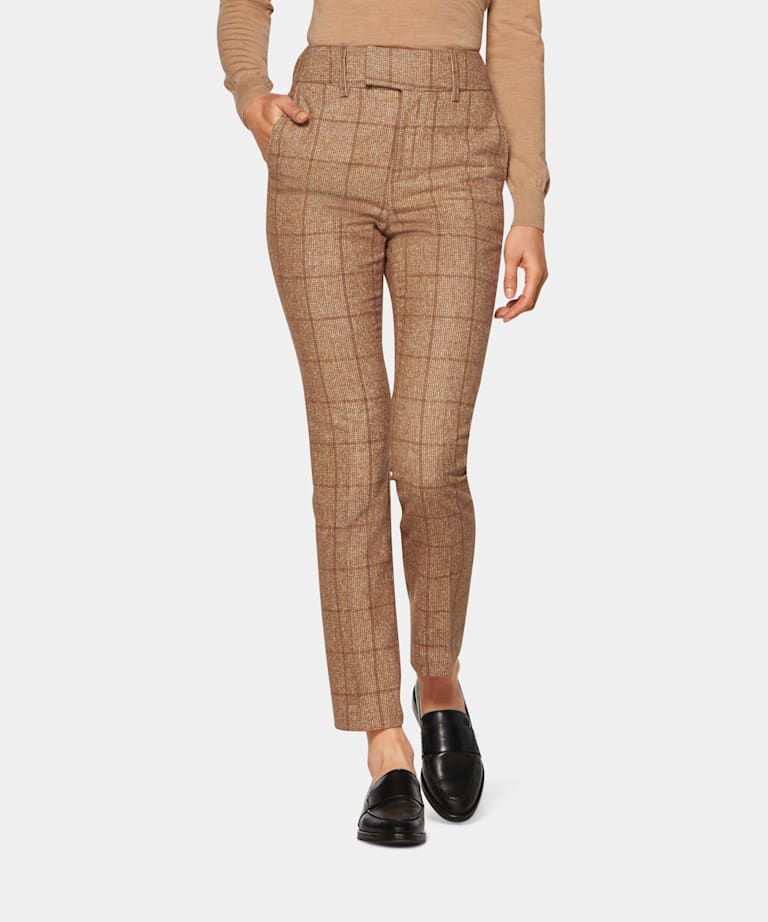Ladies navy check trousers clearance