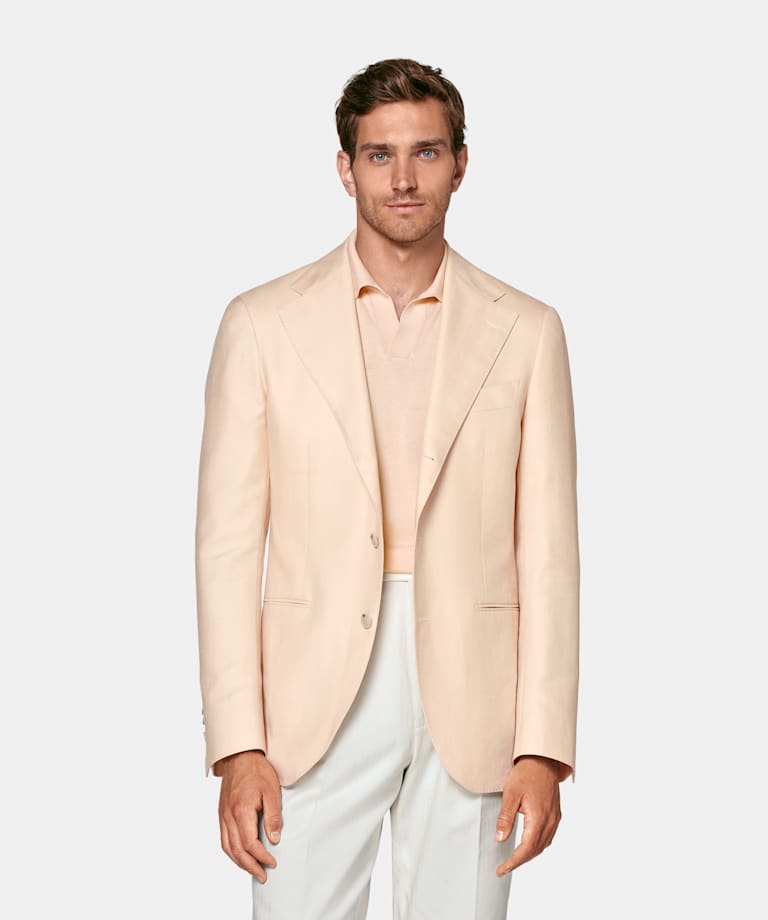 Light Pink Herringbone Relaxed Fit Roma Blazer