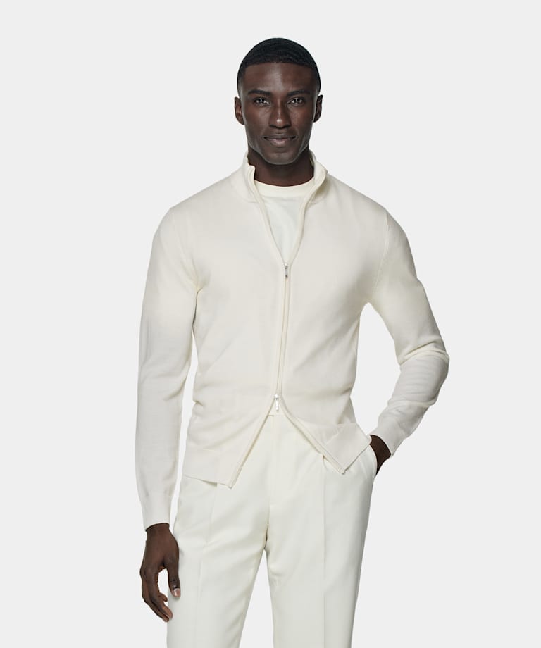 Off-White Merino Zip Cardigan